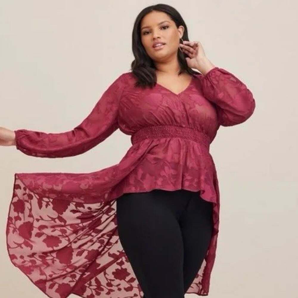 Torrid Tunic Hi Low Lace Top New Womens 3X New Wine Color